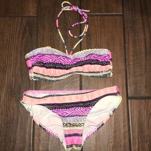 A strappy over the neck strapless bikin